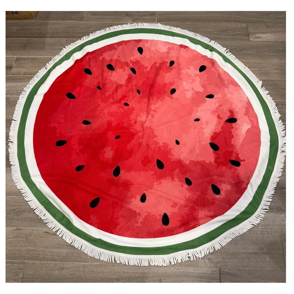 Safdie & Co Round Beach Towel 60 Inch Red Watermelon Fringe Tassel Summer Picnic
